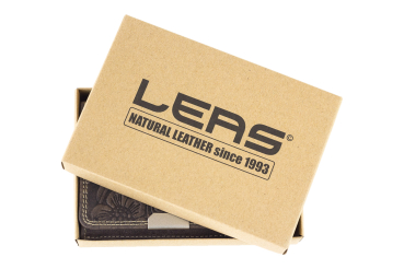 LEAS Wiener Schachtel mit RFID-Schutz Blumen-Print im Ausweis-Format mit großer Kleingeldschütte im Vintage-Style, Echt-Leder, braun